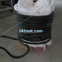 induction heating steel pipes by water cooled flexible induction coil and 120KW RF machine