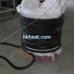 induction heating steel pipes by water cooled flexible induction coil and 120kw rf machine